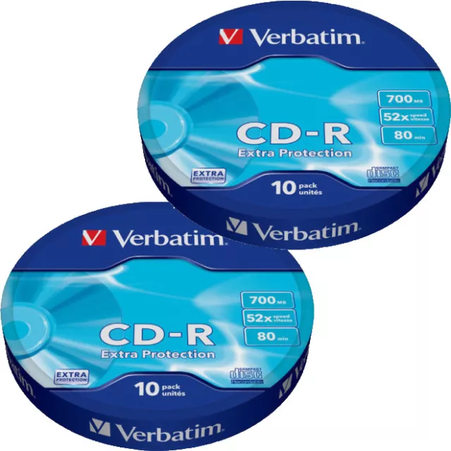 20 Verbatim CD Vierges 700 MB (80 Min) Cd-R 52x Compartiment