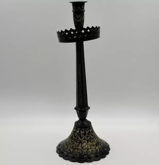 Vintage Metal Candlestick India 1980 One Candle Unique Home Decor Solid Rare Art