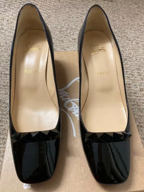 NIB Christian Louboutin 45 Pyramidame Block heels 40.5 + sole protector 