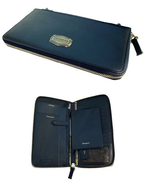NEW EXCLUSIVE SAMSONITE BLACK LABEL RESORT Leather TRAVEL WALLET Black
