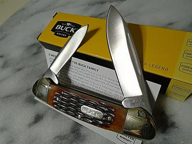 Buck Canoe 389 Folding 2 Blade Pocket Knife Amber Jigged Bone 420J2 3.55" Closed