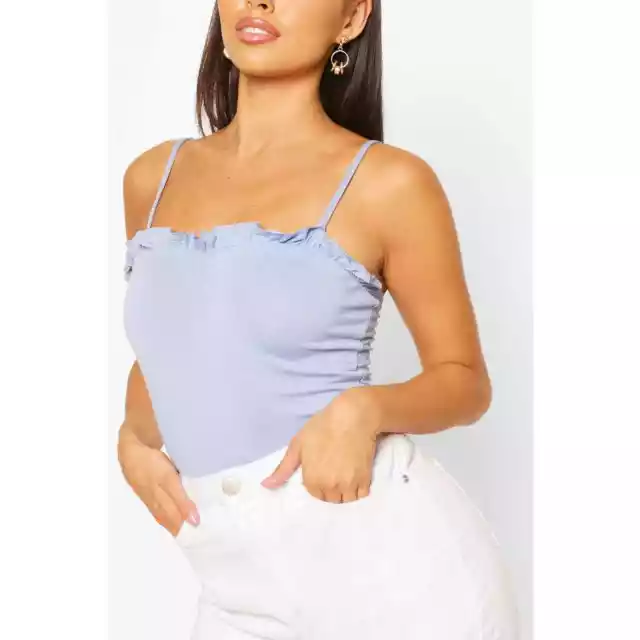 NWT Boohoo Ruffle Detail Strappy Cami Sky Blue