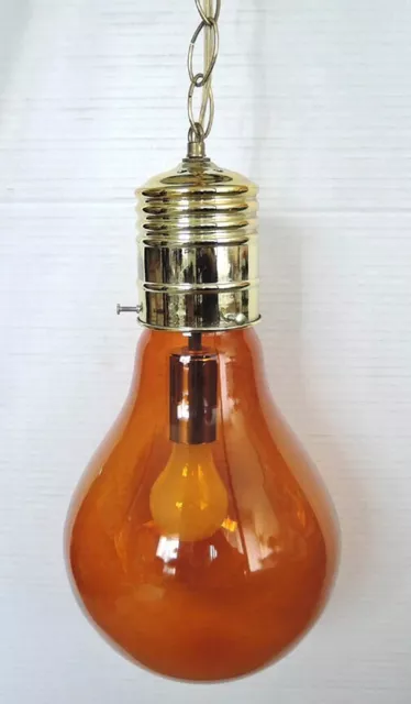 Vintage Pop Swag Amber Clear Glass Large Ceiling Hanging Light Bulb Shaped Lamp