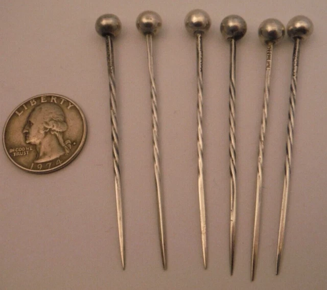 6 VTG Sterling Silver Hors D'oeuvre Cocktail Spears Taxco Mexico 925 HANDMADE
