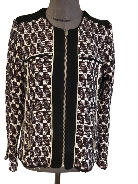 Blouson Bomber Sandro Noir Taille 36/38 - Microfibre, Col, Fermeture éclair | Occasion Très Bon état, Authentique