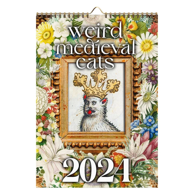 MEDIEVAL CAT CALENDAR 2024 Creative Ugly Cat Monthly Wall Calendar 16.
