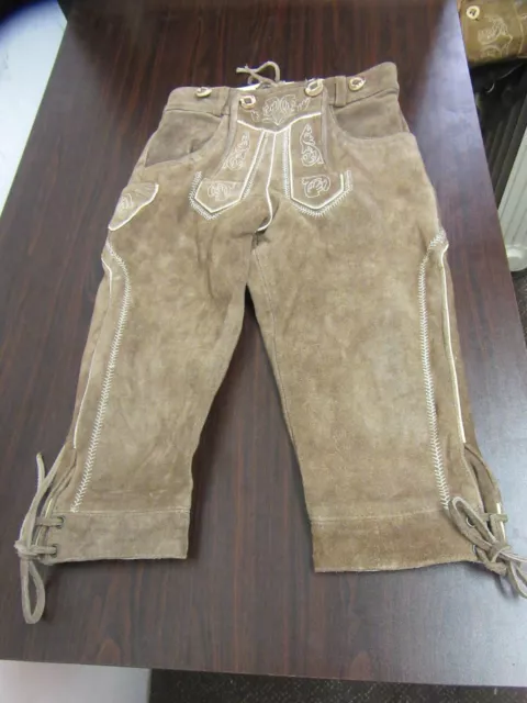 Vintage Trachten Lederhosen Octoberfest Leather Trousers Shorts Fit 22" Childs