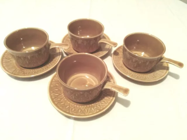 4 Soup Cups & 4 Saucers Set, Staffordshire Pottery, Vintage