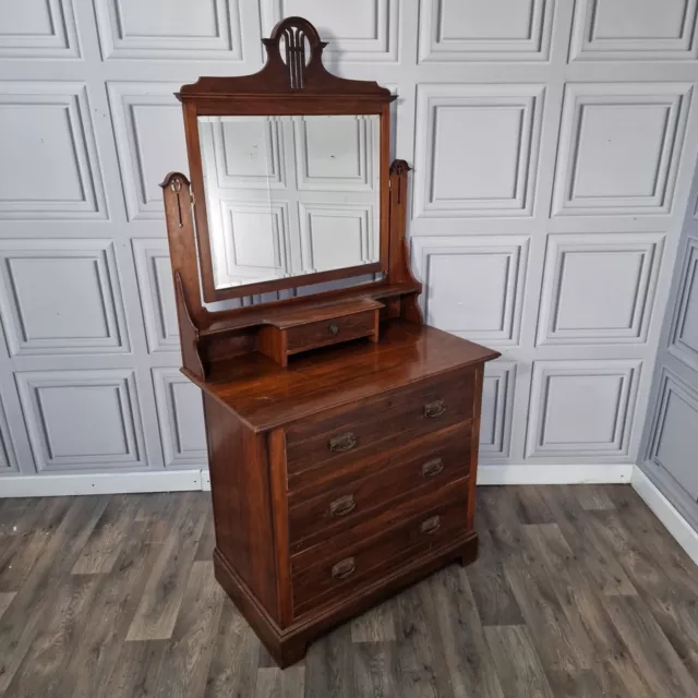 Antique Edwardian Art Nouveau Wooden Mirror Back Dressing Table Chest Of Drawers 3