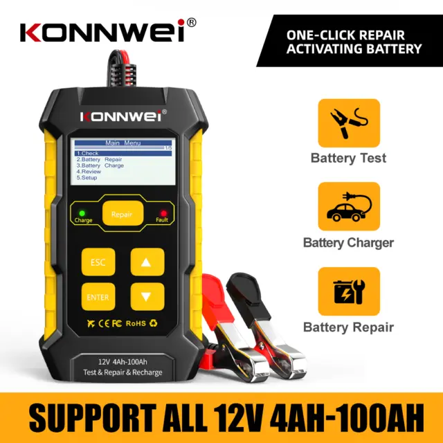 KONNWEI KW510 12V Battery Tester Repair Charger Charging Cranking Test Universal 3