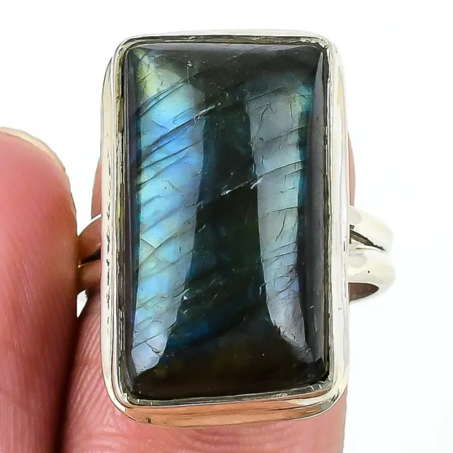 Labradorite Gemstone Handmade 925 Solid Sterling Silver Jewelry Ring Size 8