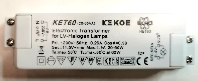 Transformateur électronique SEET PLUS 20-60W Pour Halogène - Occasion Peu Servi - 230V/12V