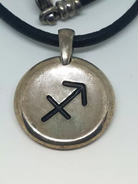 Vintage MOVADO Sterling Silver Sagitarius Horoscope Pendant Black Cord Necklace