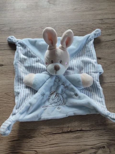 Doudou  lapin plat bleu gris SIMBA TOYS NICOTOY KIABI étoile argent TBE