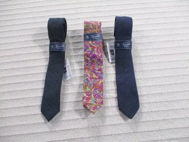 Penguin Neckties Mens Pink Blue Striped Skinny Set 3 Munsingwear Cotton New