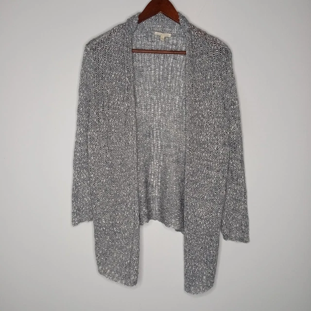 Eileen Fisher Cardigan Sweater Womens Size M Gray Open Knit Long Sleeve Cotton