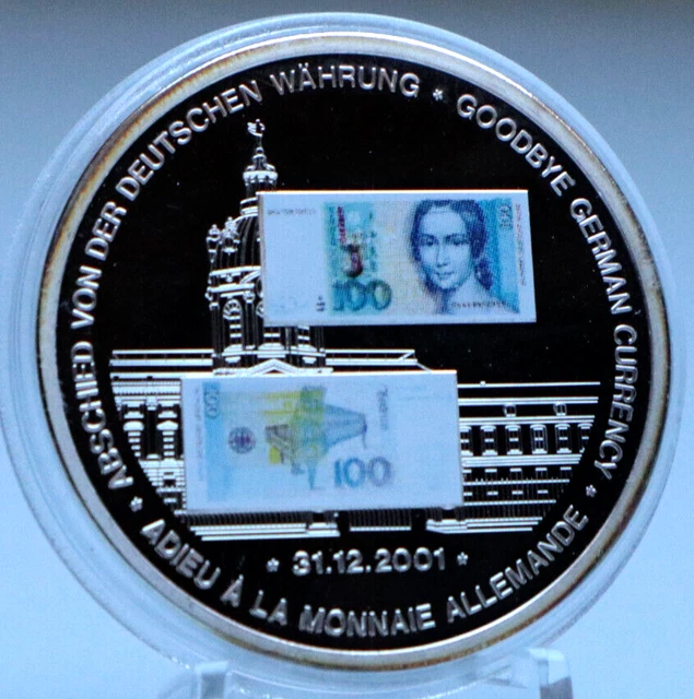 MEDAILLE : 100 DM - ADIEU DE LA MONNAIE ALLEMANDE, cu argenté, PP, Be13 ...