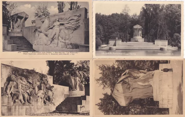 Lot de 4 cartes postales anciennes old postcards LYON monument aux morts