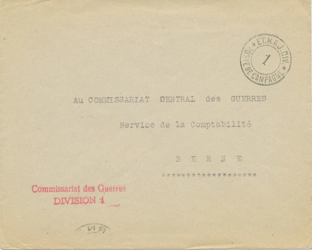 SCHWEIZ "ET.MAJ.DIV. * POSTE DE CAMPAGNE * - 1" selt. K2 klar a. Kab.-Brief 1918