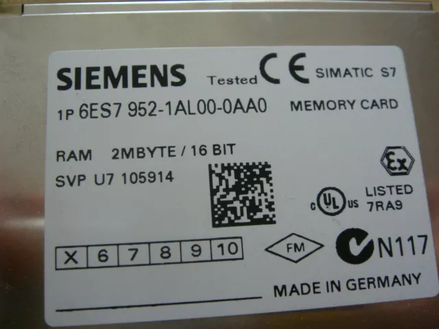 Siemens SIMATIC S7 2MBYTE 16bit MC 952 Memory Card 6ES7952-1AL00-0AA0