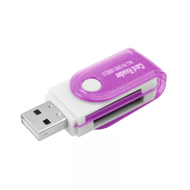 USB 2.0 Lector de Tarjetas de Memoria con Tapa TF MICRO SD MS PRO DUO M2 Violeta