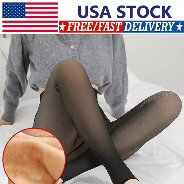 Women Thermal Lined Translucent Pantyhose Warm Winter Fleece Tights  Stockings