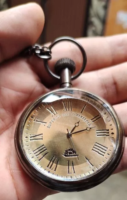 2 pieces fully working Antique Brass Victorian Pocket Watch with leather case