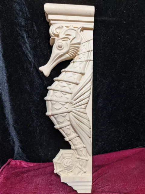 Large Seahorse Corbel Nautical style Wood Shelf Bracket, fireplace surround