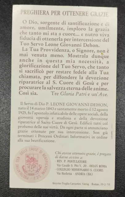 Santino Padre Leone Giovanni Dehon con Reliquia Ex Indumentis 1953 2