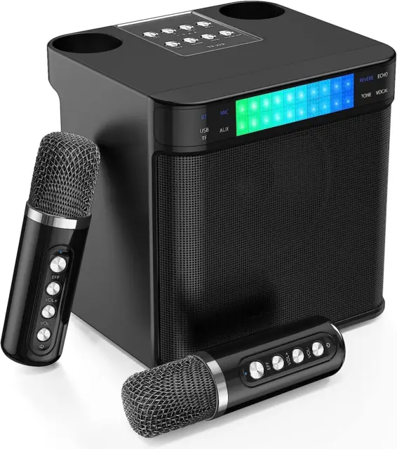 Karaoke Anlage Mit 2 Mikrofonen, Bluetooth Karaoke Maschine Lautsprecher Tragbar