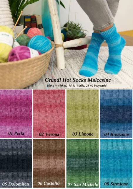 "Gründl Hot Socks Malcesine" 100g Sockenwolle Strumpfwolle 4fach Ton-in-Ton