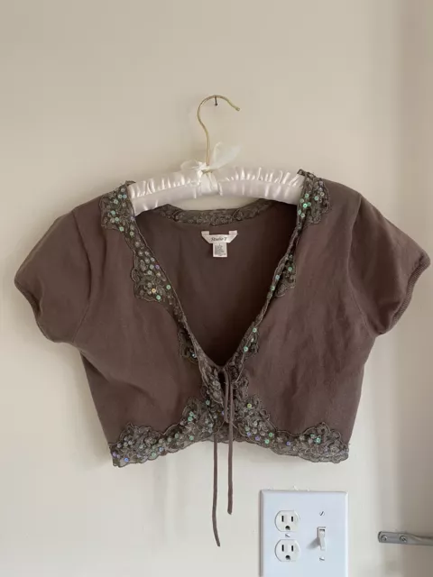 Women's/Junior's Studio Y Shrug Size Large Brown Sequin Y2K Sparkle Fairy Lace
