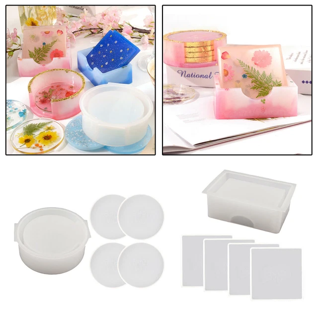 4 Pack 9cm Coaster Form mit Bahn Halter Box Form für DIY Harz Kunstwerk
