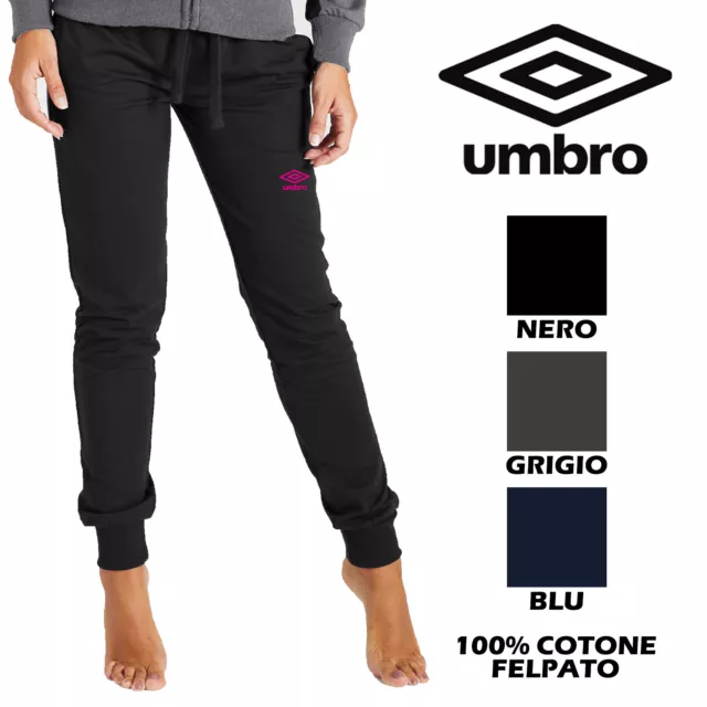 Umbro - Pantalone Tuta Felpa Invernale Donna Jogger Sport - 100% Cotone - Nero