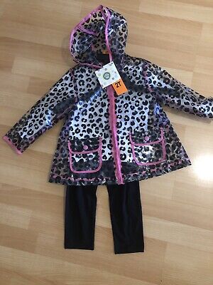 Little Me Girls 3 Piece Outfit Leggings Long Sleeve Top & Rain Jacket Age 2 Year