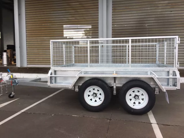 8x5 Tandem Axle Galvanised Box Trailer 2000kg ATM with 600mm mesh cage