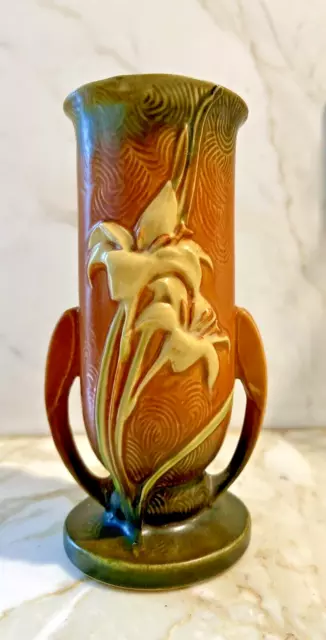 Vintage ROSEVILLE Pottery #133-8"  Zephyr Lily Vase. Orange