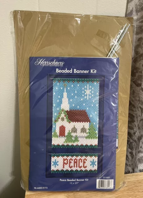 Kit de banderas con cuentas Herrschner Peace Star Church 10x20"" nuevo
