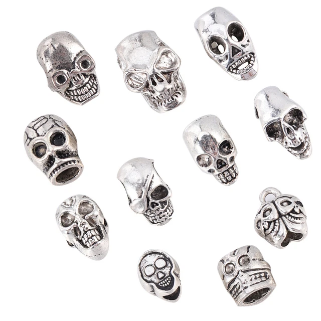 110 Pcs Halloween Skull Big Hole Beads Alloy Pendant Necklace Bracelet Miss