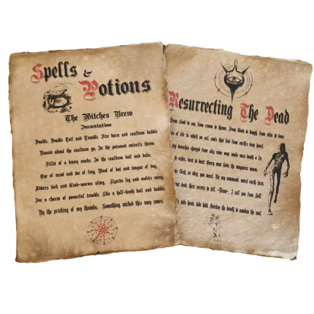 Witches Spell Book aged printed book pages, Halloween Prop by Dead Head Props