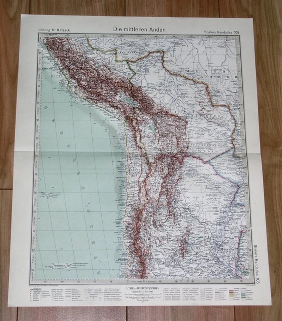 1932 Original Vintage Map Of Peru Chile And Bolivia Andes South America