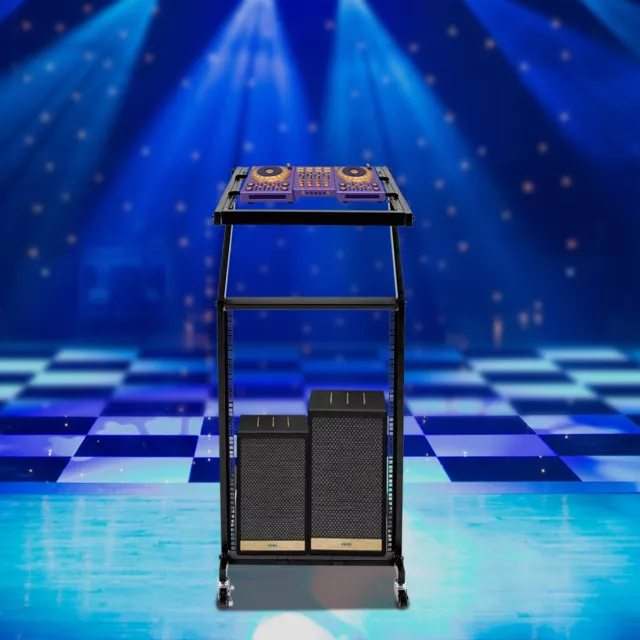 Pro Rolling 9U/12U/16U Rack Mount DJ Studio Equipment Stand Steel Cart w/Wheels