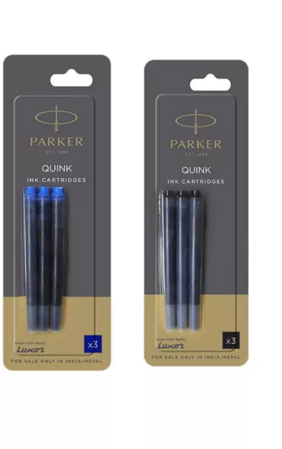 Geniune Parker Quink Ink Fountain Pen Cartridges Black or Blue Refills 3