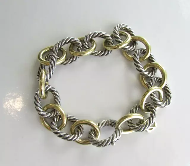 David Yurman Bracelet Oval Link Sterling Silver Cable Large 13mm 18k Gold 8”