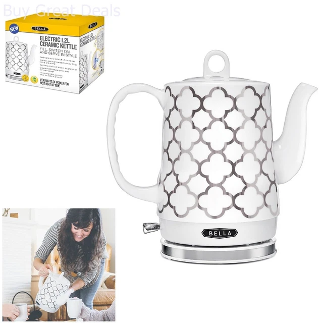 BELLA Electric Kettle & Tea Pot - Ceramic Water Heater with Detachable  Swivel Base, Auto Shut Off & Boil Dry Protection, 1.2 Liter, Silver Tile