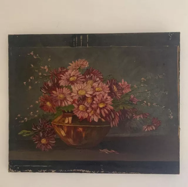 Ancien tableau de fleurs, huile sur toile époque fin XIX ème. Bouquet de fleurs