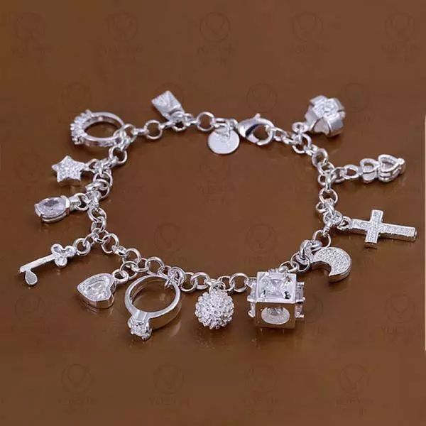 Bracelet  avec 13 breloques plaqué argent 925 19 cm homme femme