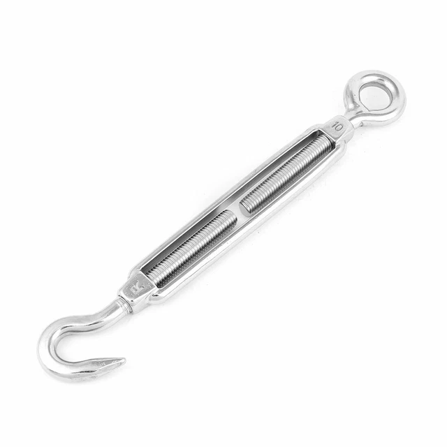 M10 10mm Threaded Stainless Steel Hook Eye Type Die Cast Turnbuckle 9.3" Long