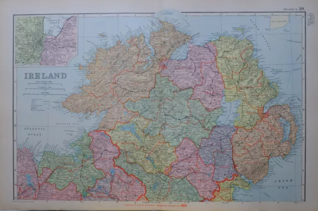 1895 Carte Nord Irlande Belfast Tyrone Londonderry Antrim Armagh Carrick