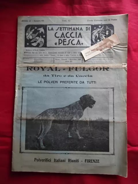 1928 Vecchia Rivista LA SETTIMANA DI CACCIA E PESCA TIRO AL VOLO Foto Storiche